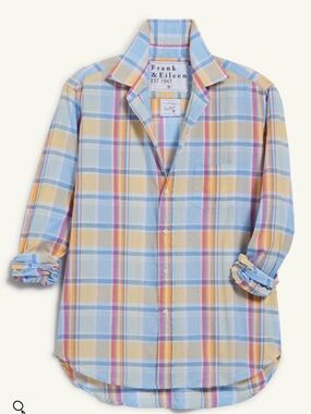 NWT FRANK & EILEEN “EILEEN” relaxed button-up shirt blouse top blue&orange plaid